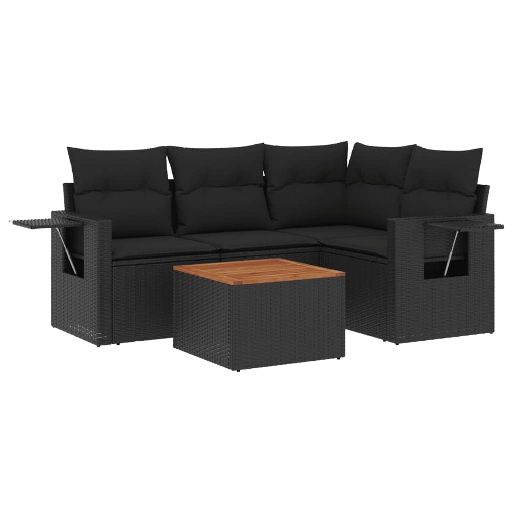 Set Divani da Giardino 5 pz con Cuscini in Polyrattan Nero