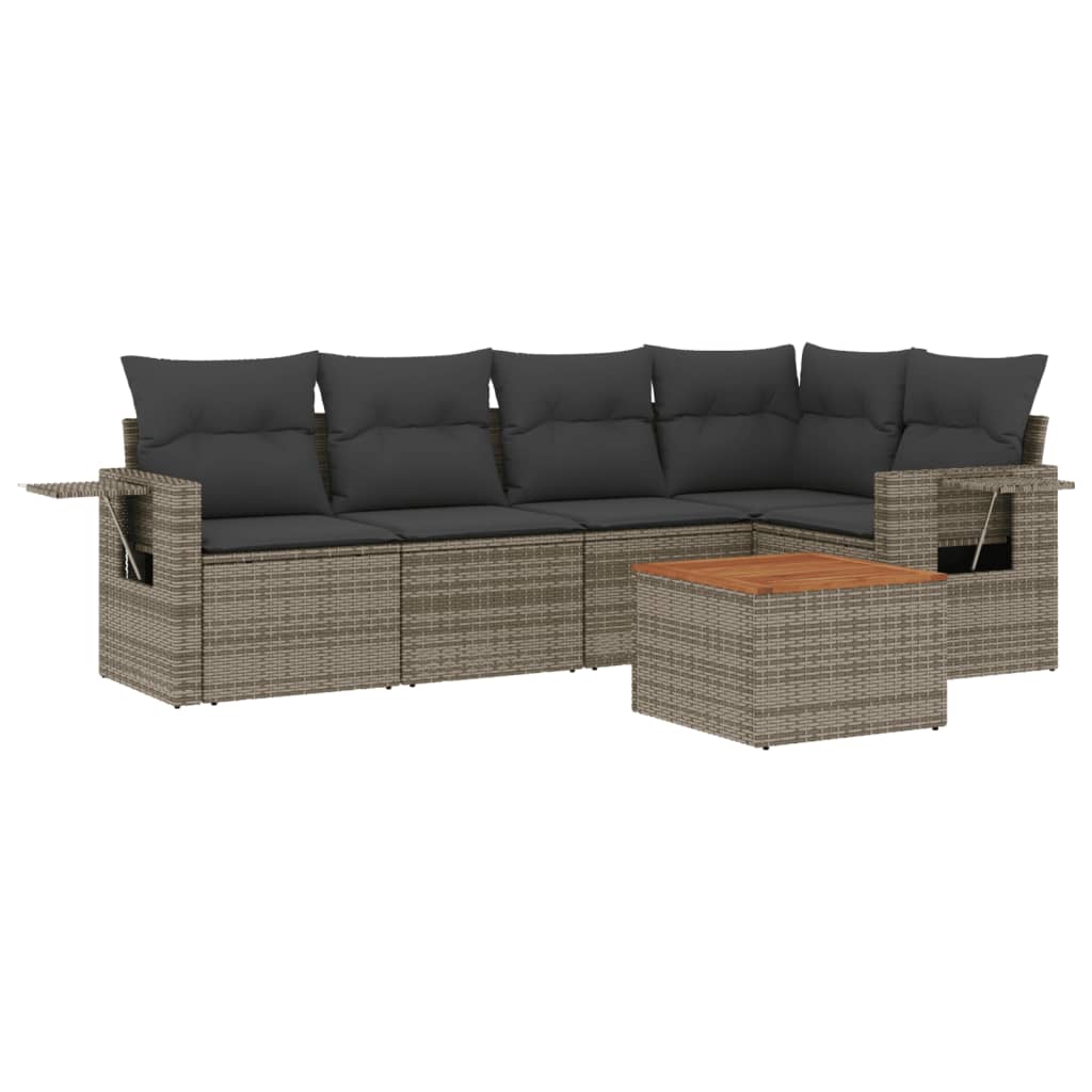 Set Divano da Giardino 6 pz con Cuscini Grigio in Polyrattan