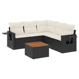 Set Divano da Giardino 6 pz con Cuscini Nero in Polyrattan