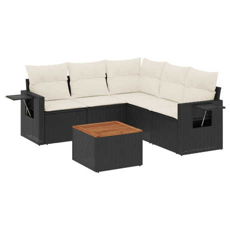 Set Divano da Giardino 6 pz con Cuscini Nero in Polyrattan