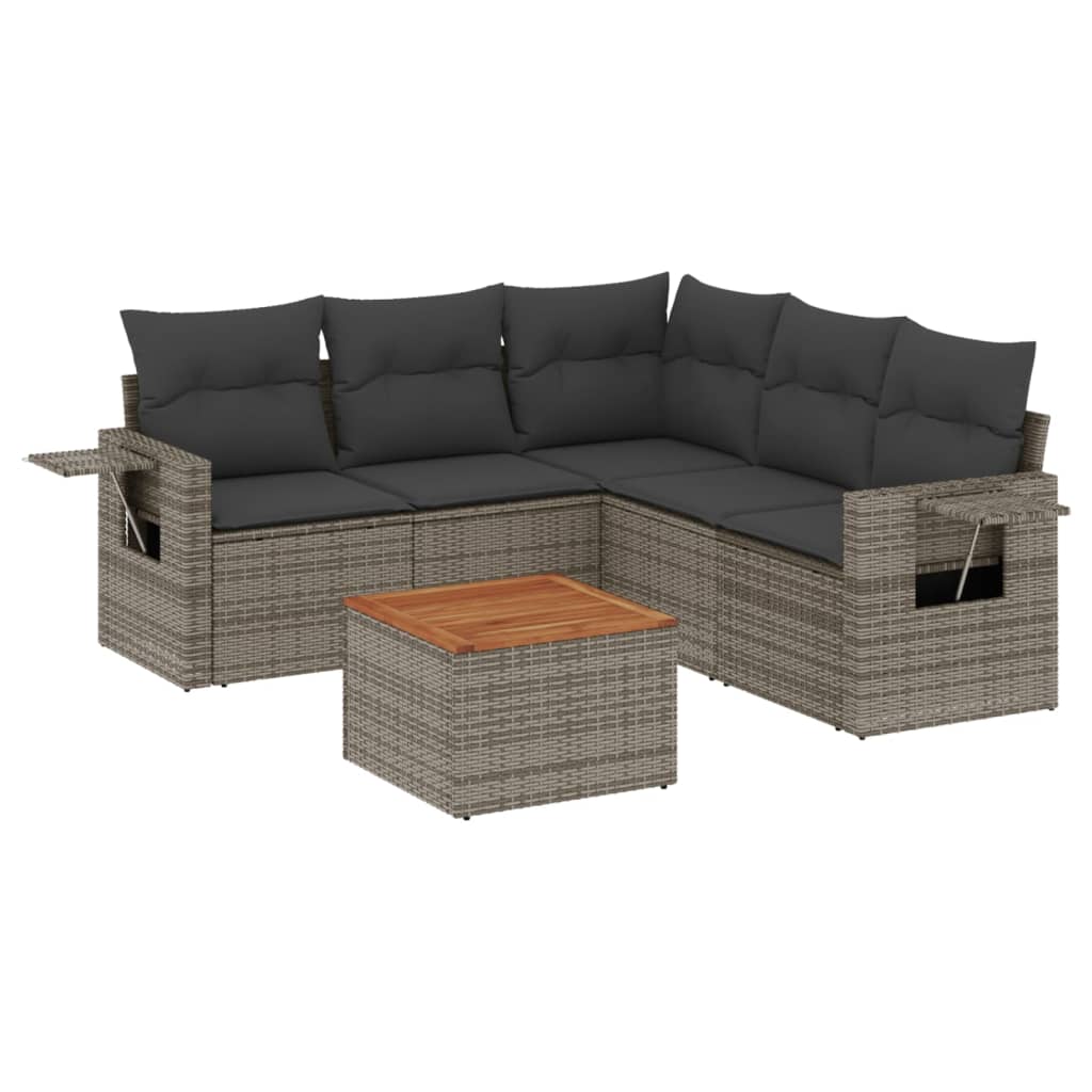 Set Divano da Giardino 6 pz con Cuscini Grigio in Polyrattan