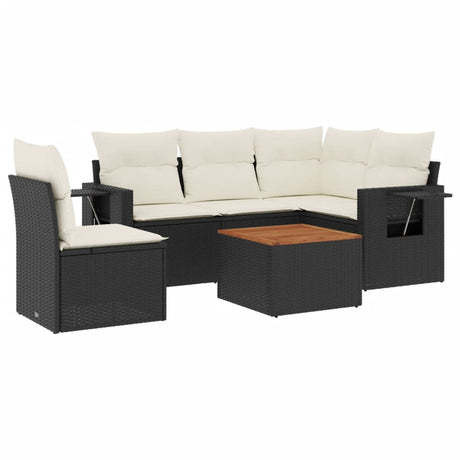 Set Divano da Giardino 6 pz con Cuscini Nero in Polyrattan