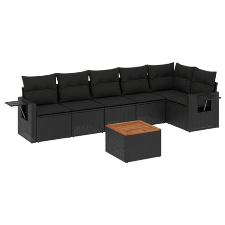 Set Divani da Giardino con Cuscini 7pz Nero Polyrattan