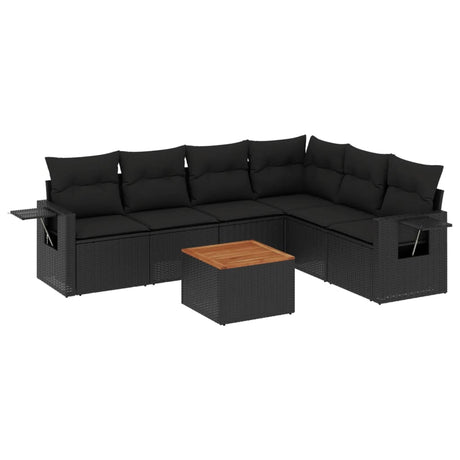 Set Divani da Giardino con Cuscini 7pz Nero Polyrattan