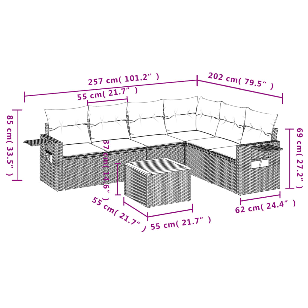 Set Divani da Giardino con Cuscini 7pz Nero Polyrattan