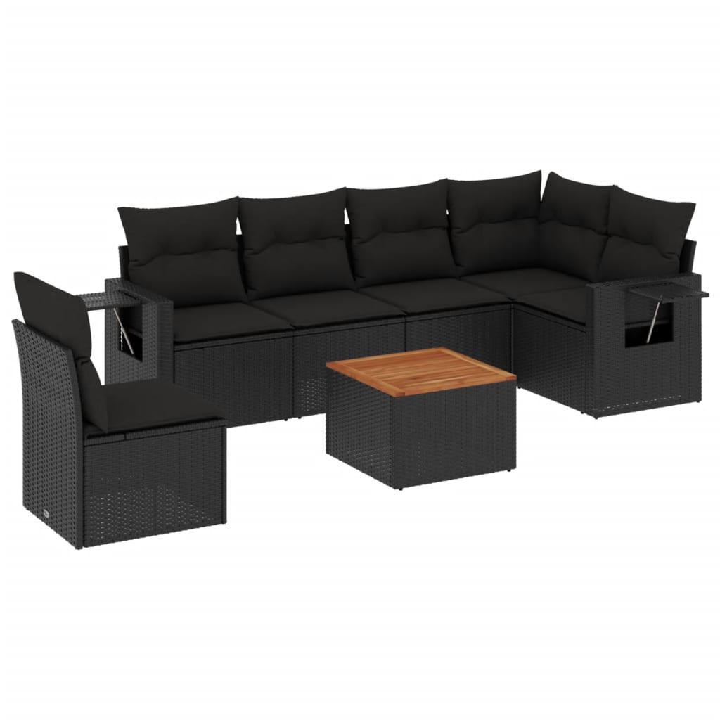 Set Divani da Giardino con Cuscini 7pz Nero Polyrattan