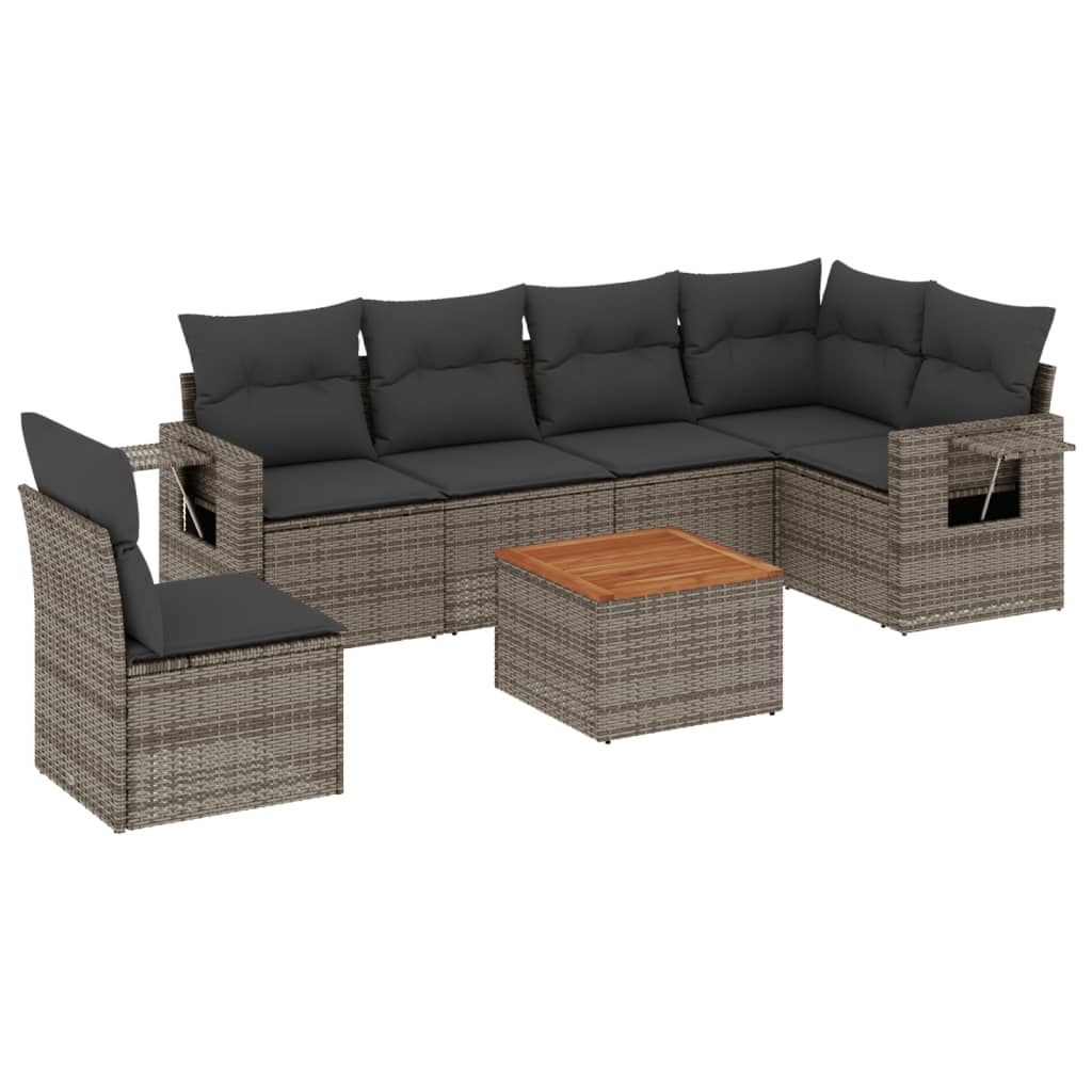 Set Divani da Giardino 7 pz con Cuscini Grigio in Polyrattan