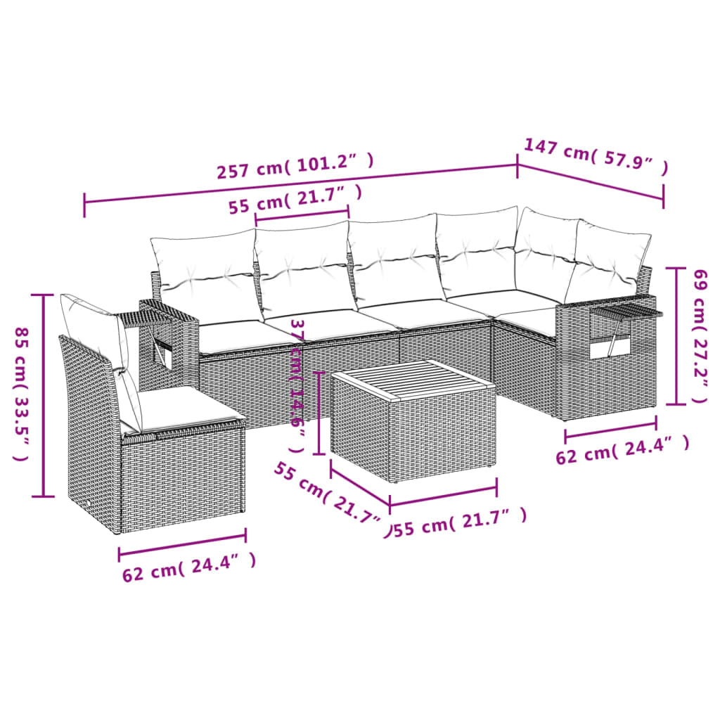 Set Divani da Giardino 7 pz con Cuscini Grigio in Polyrattan