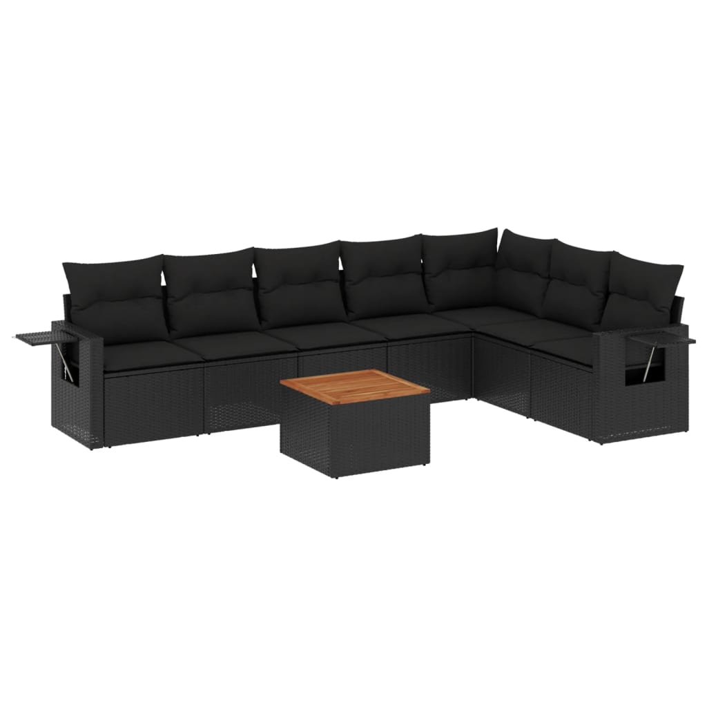 Set Divani da Giardino con Cuscini 8 pz Nero in Polyrattan