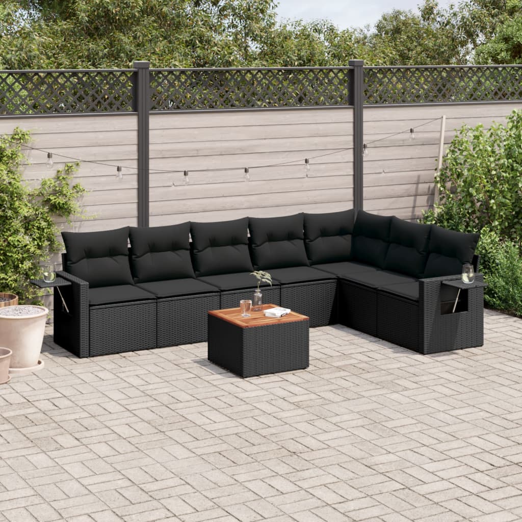 Set Divani da Giardino con Cuscini 8 pz Nero in Polyrattan