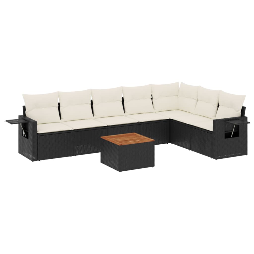 Set Divani da Giardino con Cuscini 8 pz Nero in Polyrattan