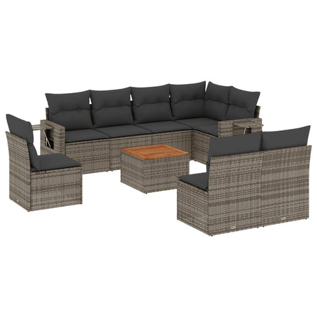 Set Divano da Giardino 9 pz con Cuscini Grigio in Polyrattan