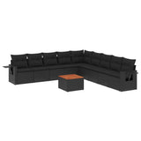 Set Divani da Giardino 10pz con Cuscini in Polyrattan Nero