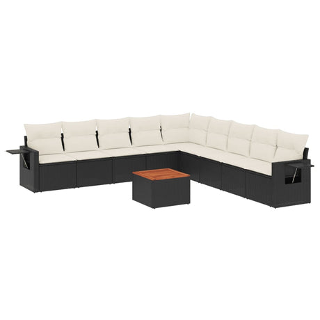 Set Divani da Giardino 10pz con Cuscini in Polyrattan Nero