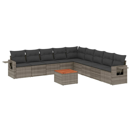 Set Divano da Giardino 10 pz con Cuscini Grigio in Polyrattan