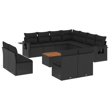 Set Divani da Giardino 12 pz con Cuscini Nero in Polyrattan