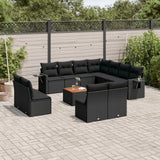 Set Divani da Giardino 12 pz con Cuscini Nero in Polyrattan