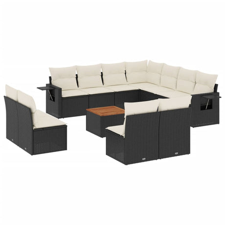 Set Divani da Giardino 12 pz con Cuscini Nero in Polyrattan