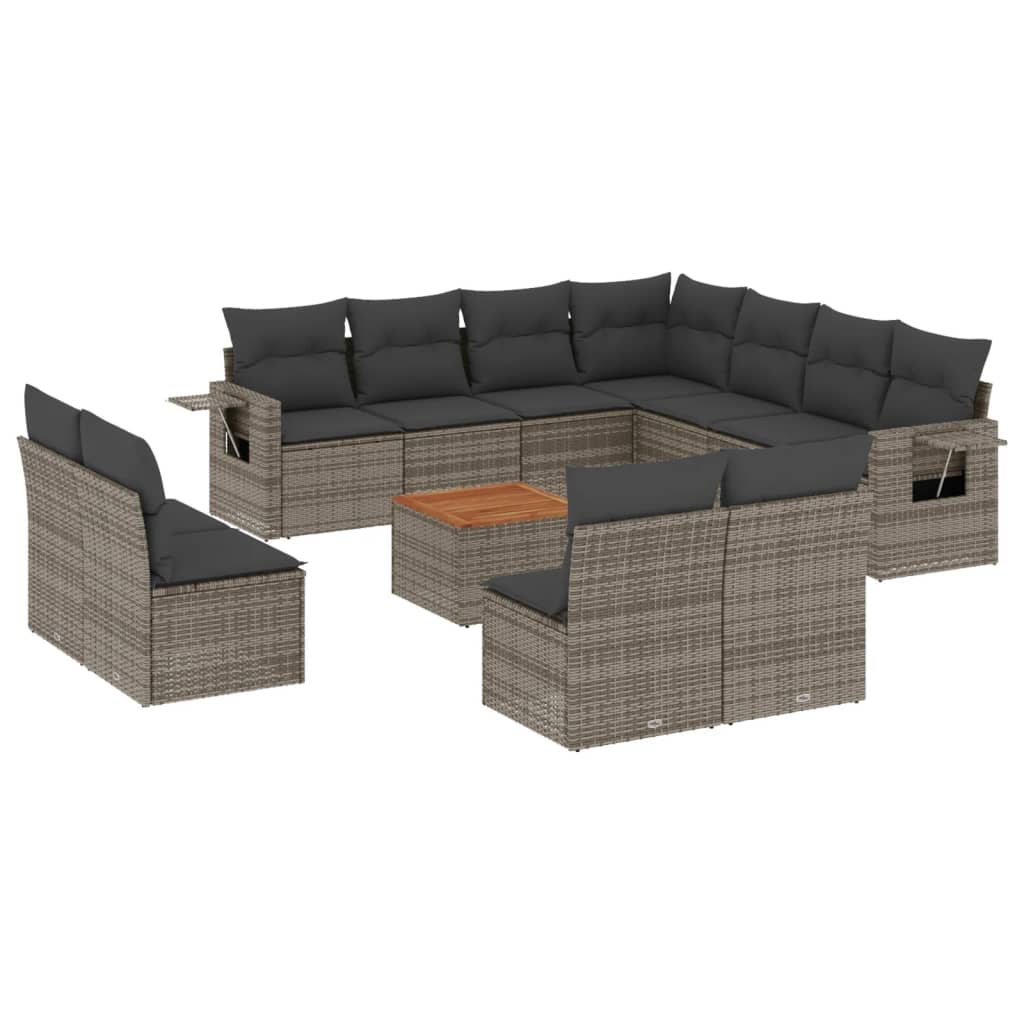 Set Divani da Giardino 12 pz con Cuscini Grigio in Polyrattan