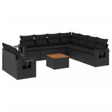 Set Divani da Giardino 10pz con Cuscini in Polyrattan Nero