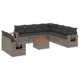 Set Divano da Giardino 10 pz con Cuscini Grigio in Polyrattan