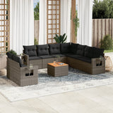 Set Divano da Giardino 10 pz con Cuscini Grigio in Polyrattan