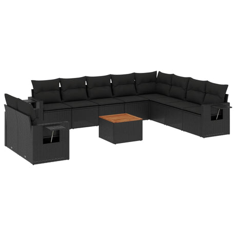 Set Divani da Giardino 11 pz con Cuscini in Polyrattan Nero