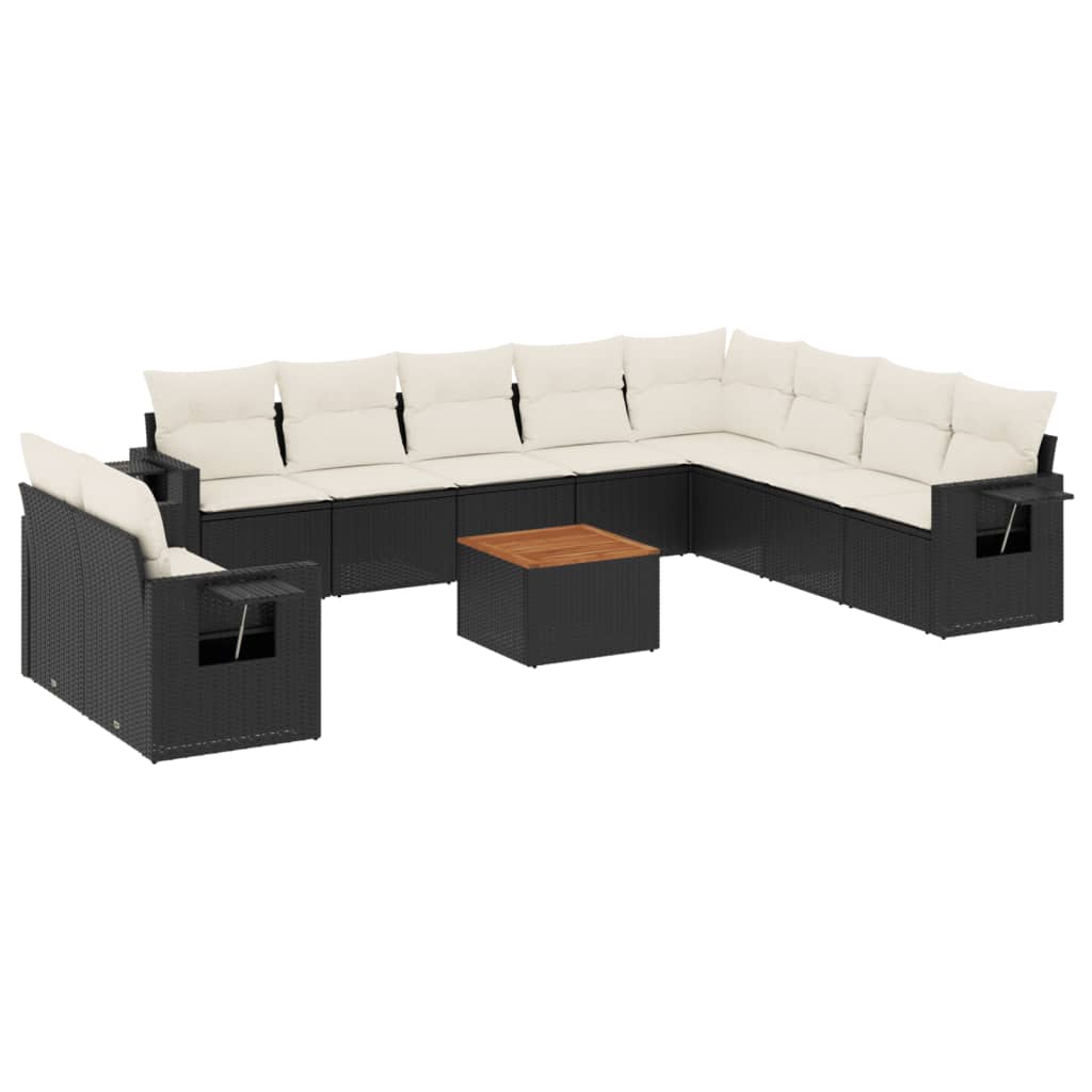 Set Divani da Giardino 11 pz con Cuscini in Polyrattan Nero