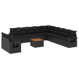 Set Divani da Giardino 12 pz con Cuscini Nero in Polyrattan