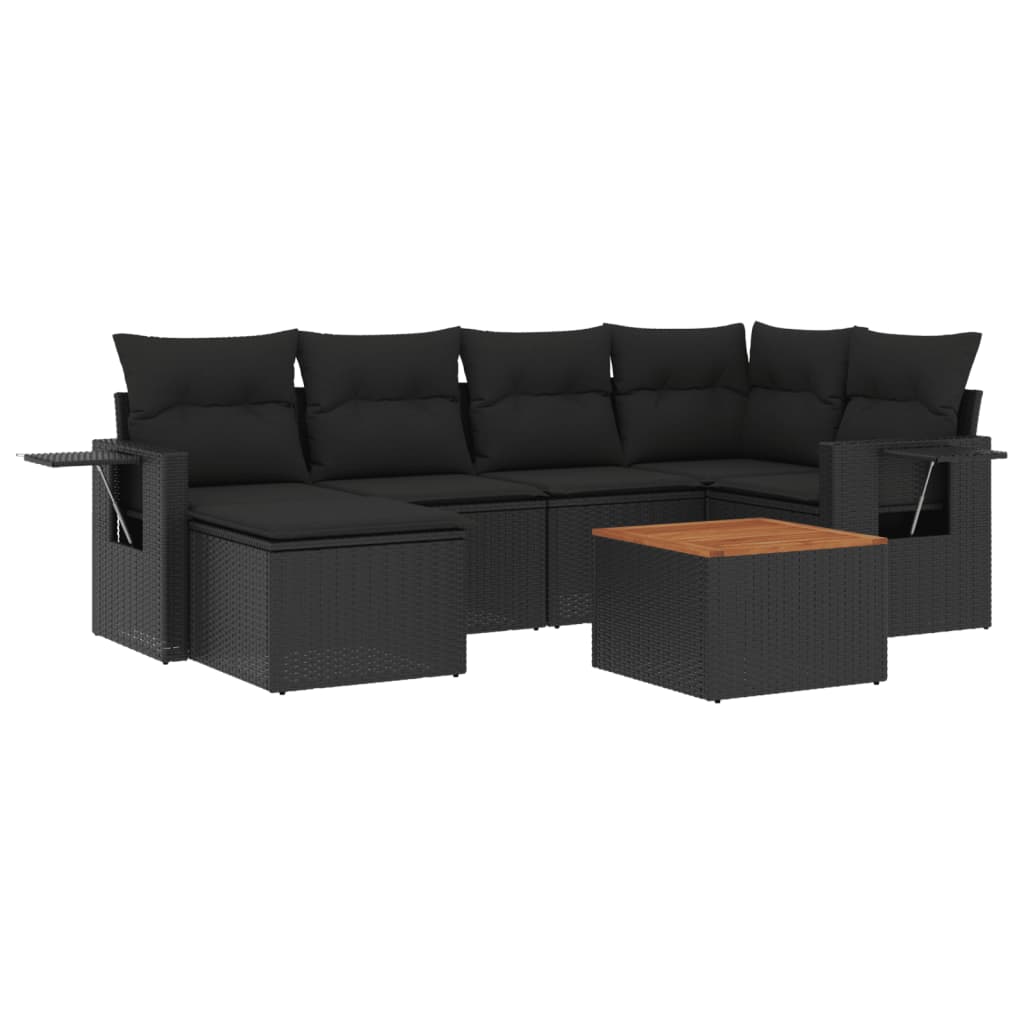 Set Divani da Giardino con Cuscini 7pz Nero Polyrattan