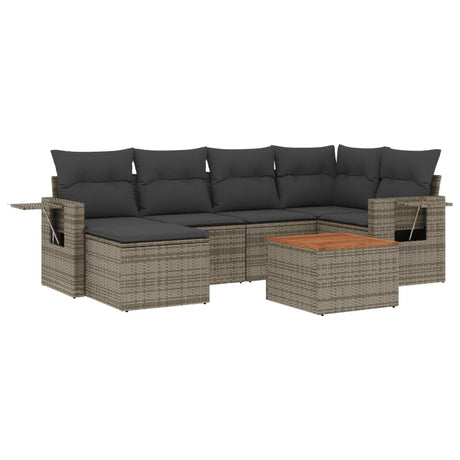 Set Divani da Giardino 7 pz con Cuscini Grigio in Polyrattan