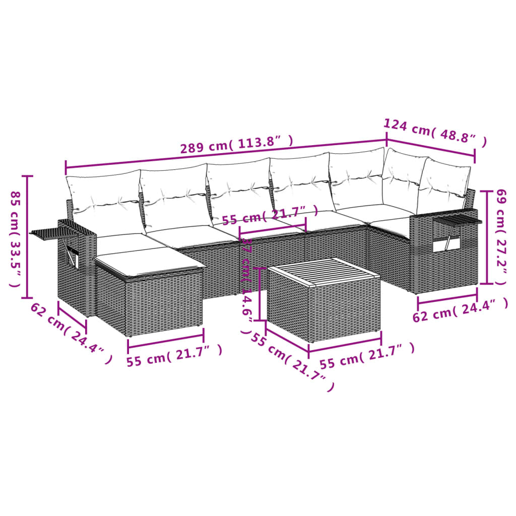 Set Divani da Giardino con Cuscini 8 pz Nero in Polyrattan