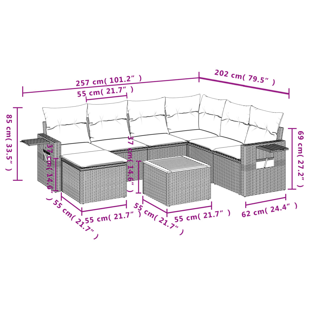 Set Divani da Giardino con Cuscini 8 pz Nero in Polyrattan