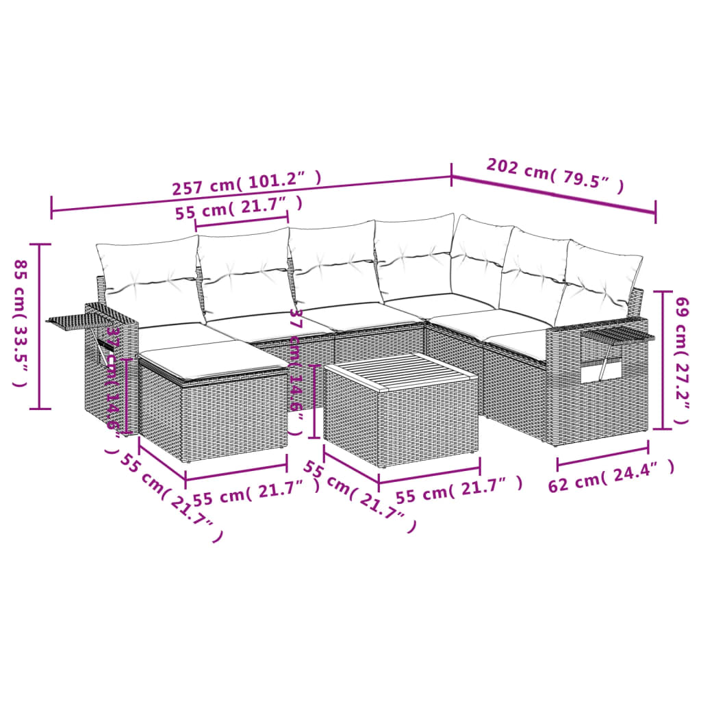 Set Divano da Giardino 8 pz con Cuscini Grigio in Polyrattan