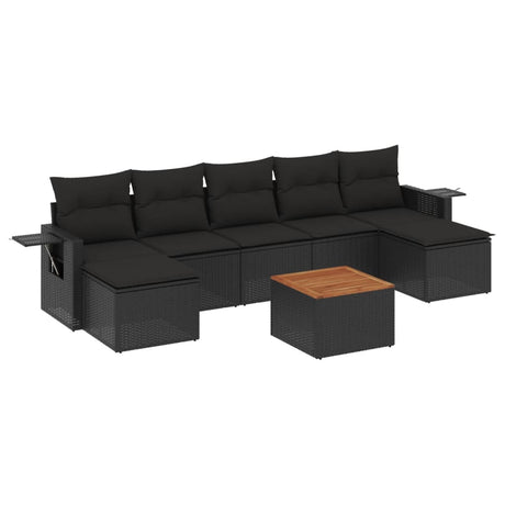 Set Divani da Giardino con Cuscini 8 pz Nero in Polyrattan