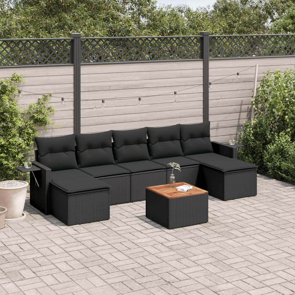 Set Divani da Giardino con Cuscini 8 pz Nero in Polyrattan