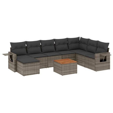 Set Divano da Giardino 9 pz con Cuscini Grigio in Polyrattan