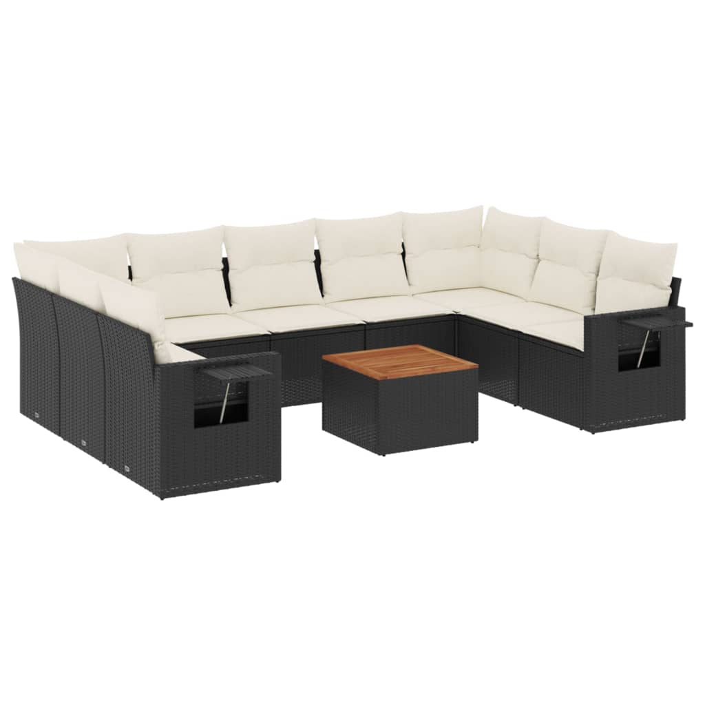 Set Divani da Giardino 10pz con Cuscini in Polyrattan Nero