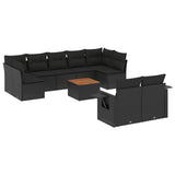 Set Divani da Giardino 10pz con Cuscini in Polyrattan Nero