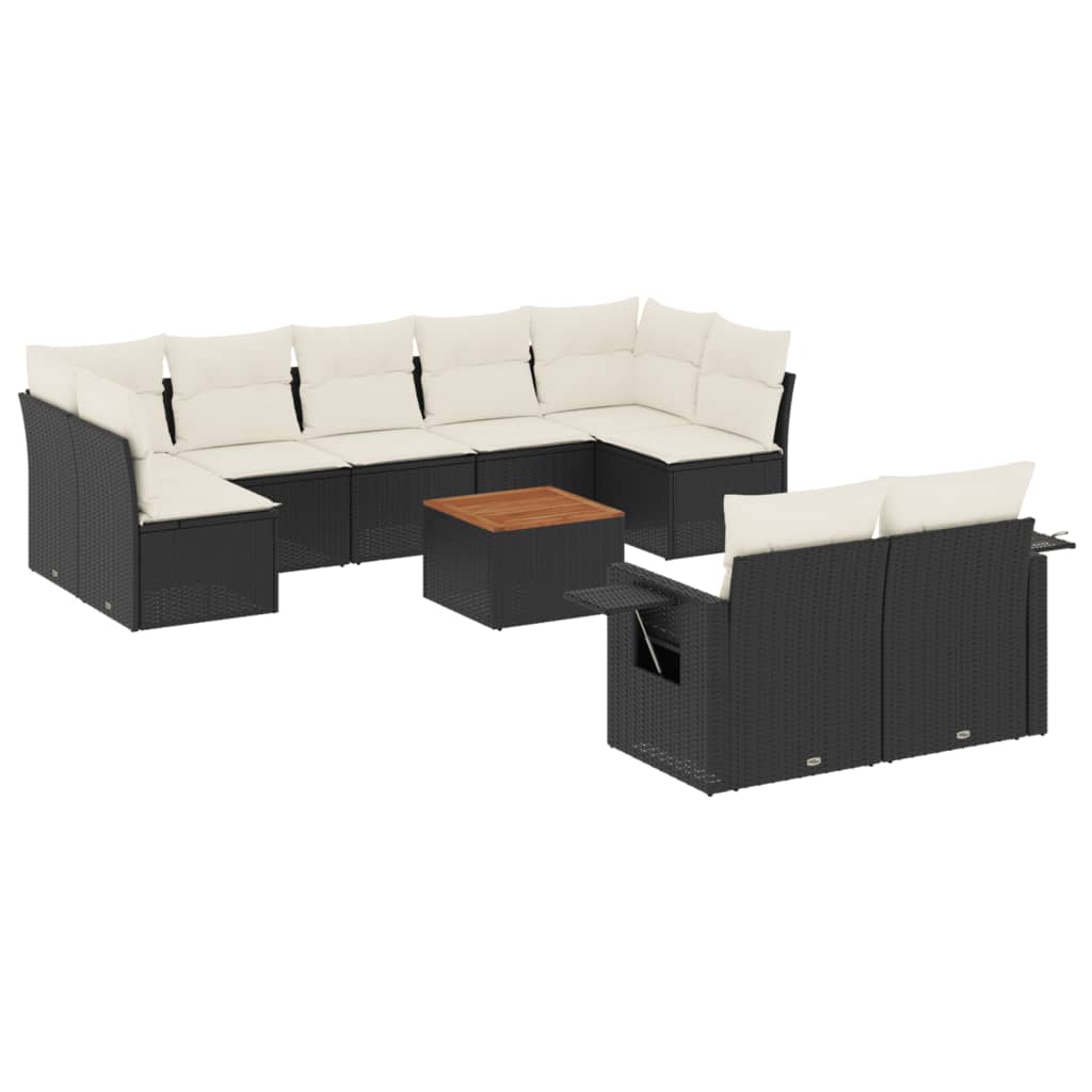 Set Divani da Giardino 10pz con Cuscini in Polyrattan Nero