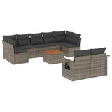 Set Divano da Giardino 10 pz con Cuscini Grigio in Polyrattan