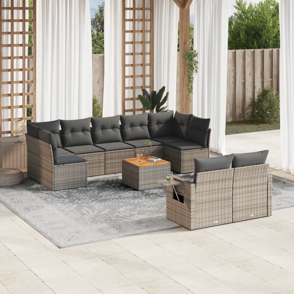 Set Divano da Giardino 10 pz con Cuscini Grigio in Polyrattan