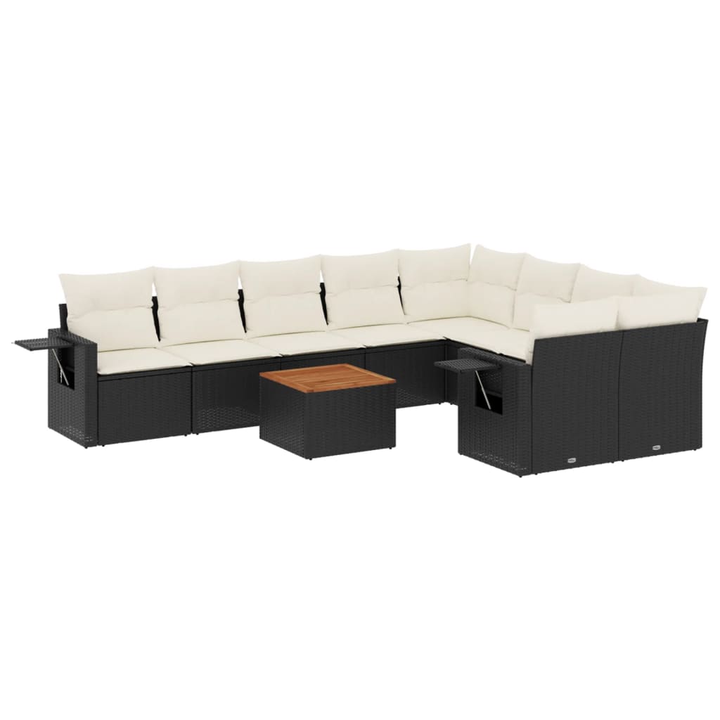 Set Divani da Giardino 10pz con Cuscini in Polyrattan Nero