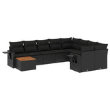 Set Divani da Giardino 10pz con Cuscini in Polyrattan Nero