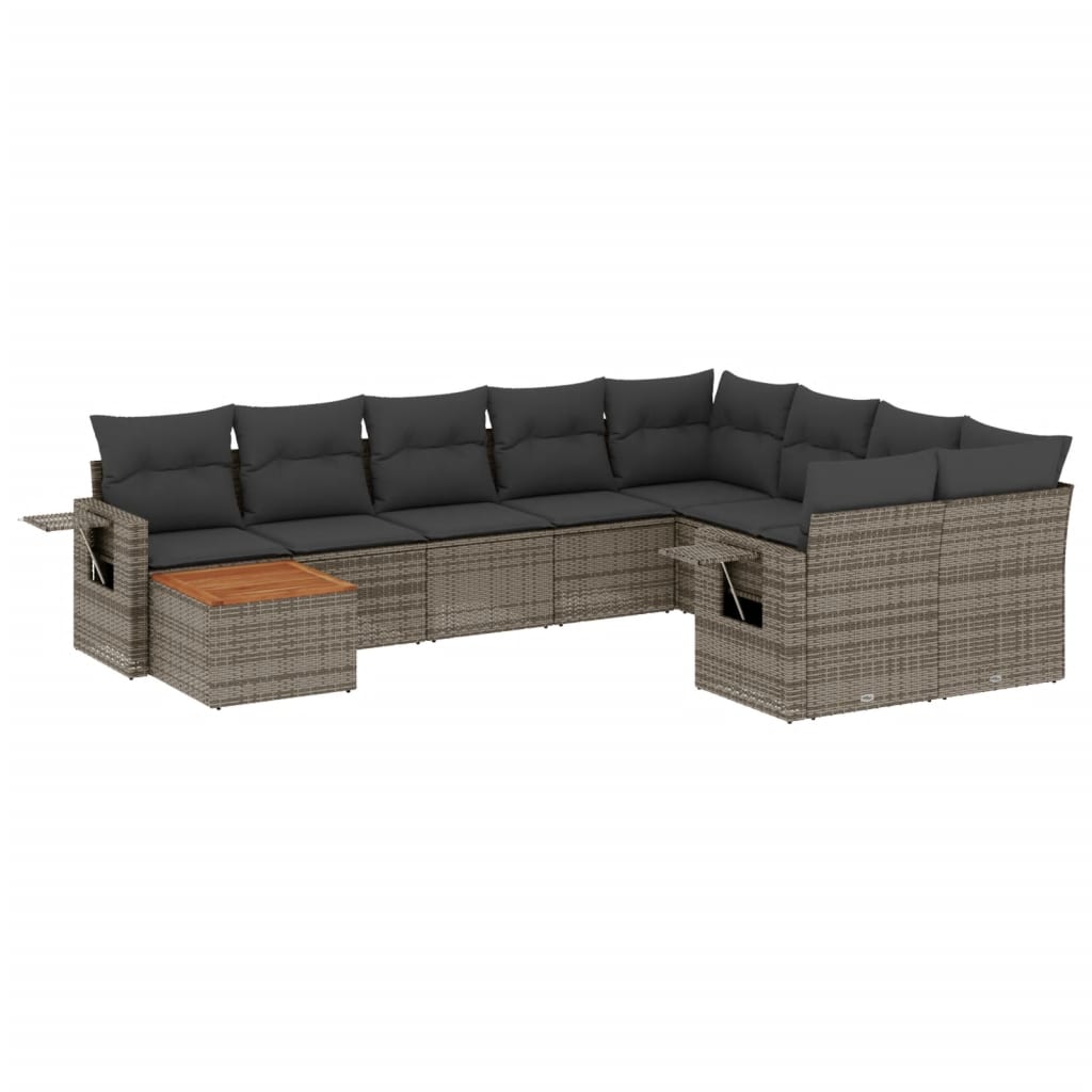 Set Divano da Giardino 10 pz con Cuscini Grigio in Polyrattan