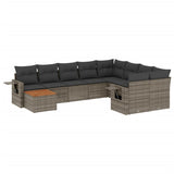 Set Divano da Giardino 10 pz con Cuscini Grigio in Polyrattan