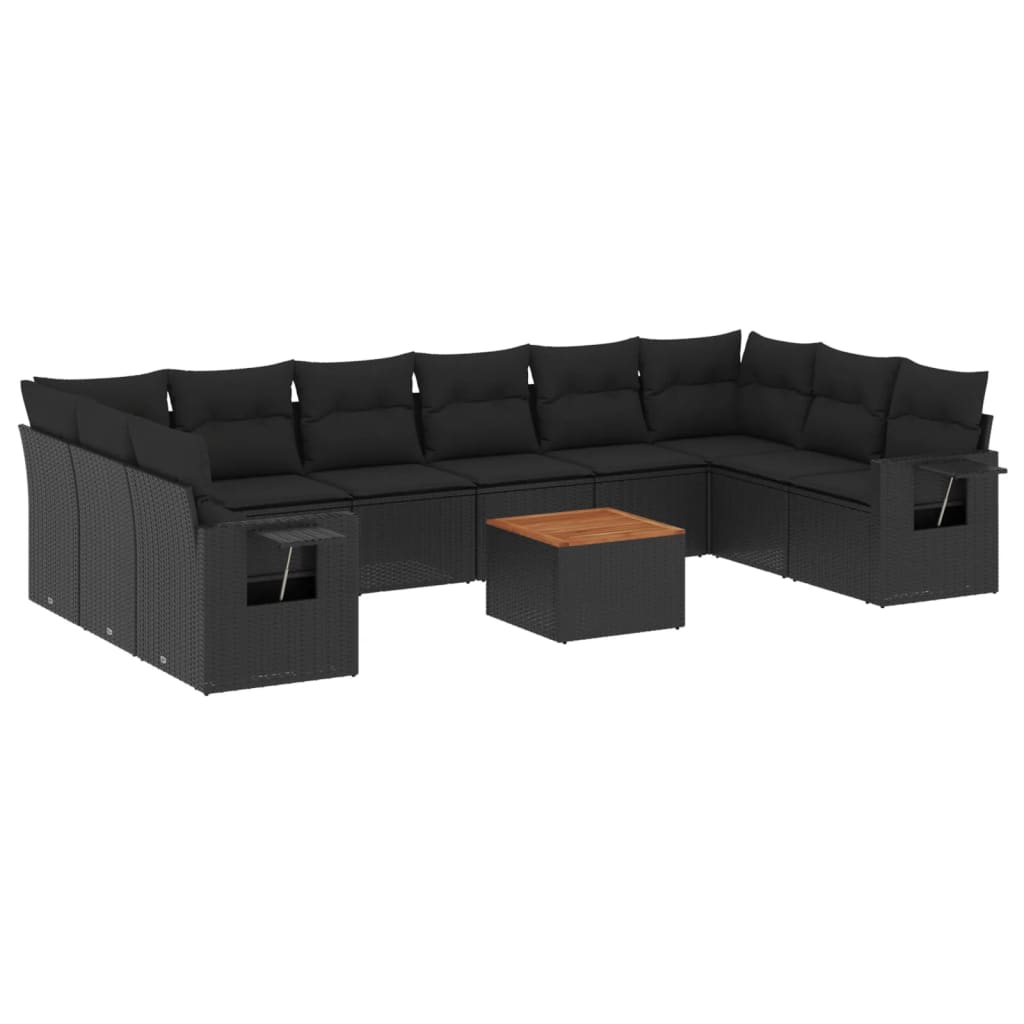 Set Divani da Giardino 11 pz con Cuscini in Polyrattan Nero