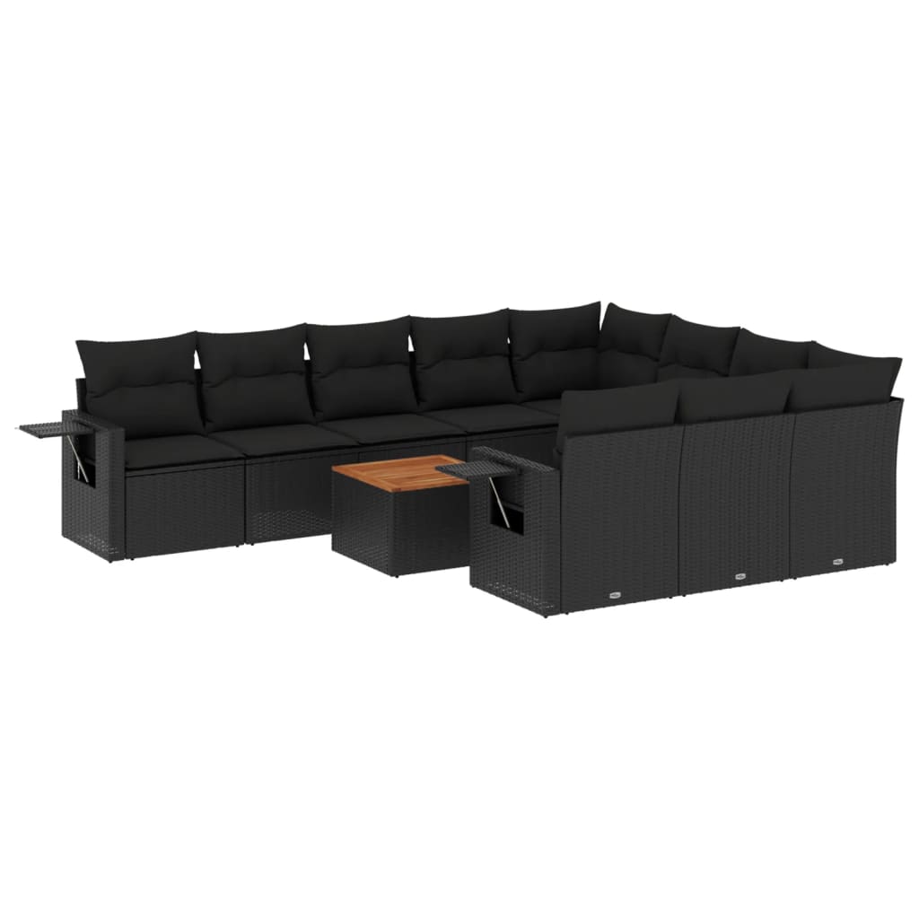 Set Divani da Giardino 11 pz con Cuscini in Polyrattan Nero