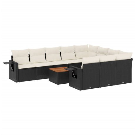 Set Divani da Giardino 11 pz con Cuscini in Polyrattan Nero