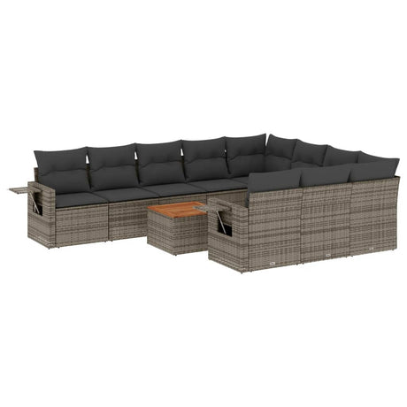 Set Divani da Giardino 11 pz con Cuscini in Polyrattan Nero